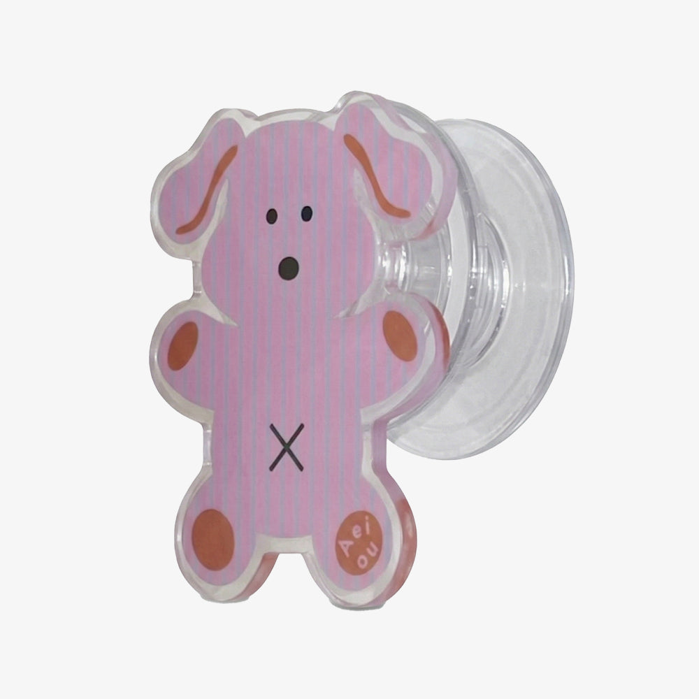 Aeiou Ding Ding Pattern Series Finger Holder (Mag Safe) Pajama Stripe Pink