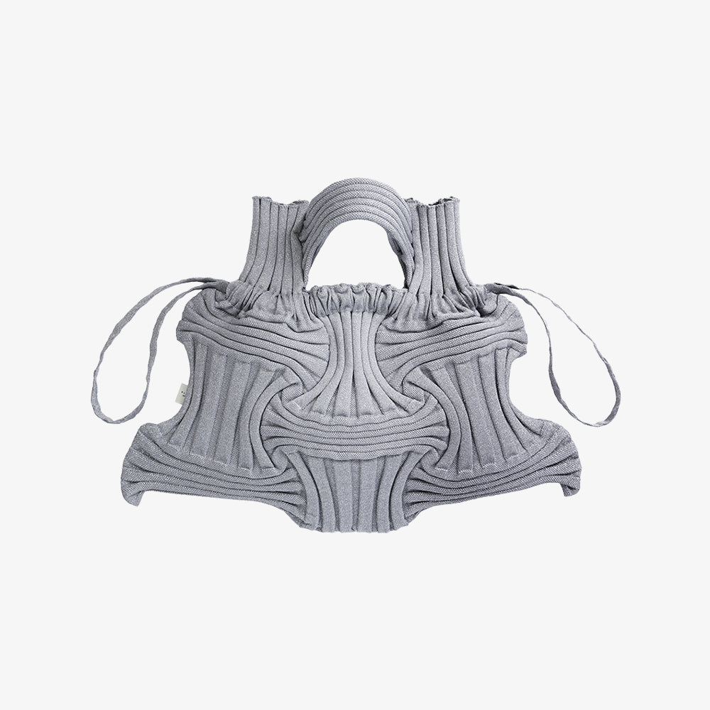 PLEATSMAMA BIG BOW BAG GLITTER GLITTER SILVER