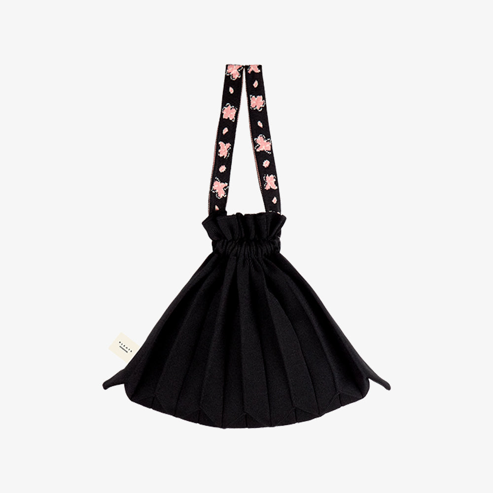 PLEATSMAMA CHERRY BLOSSOM MINI BUBBLE BAG BLACK