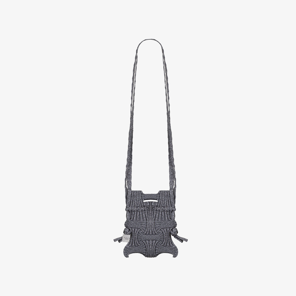 PLEATSMAMA MINI CROSS BOW BAG GLITTER GLITTER STONE BROWN