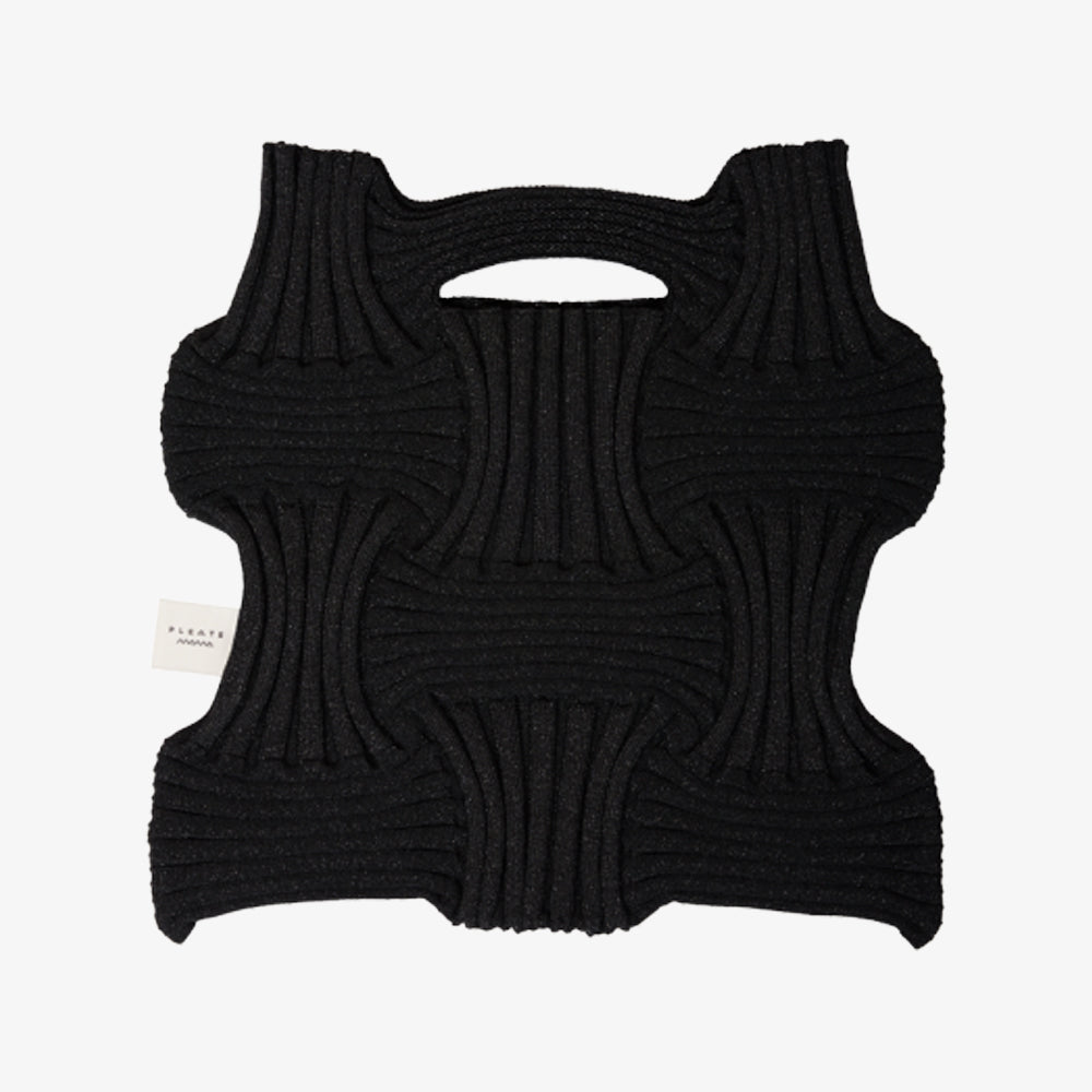 PLEATSMAMA NEW BOW BAG GLITTER GLITTER BLACK