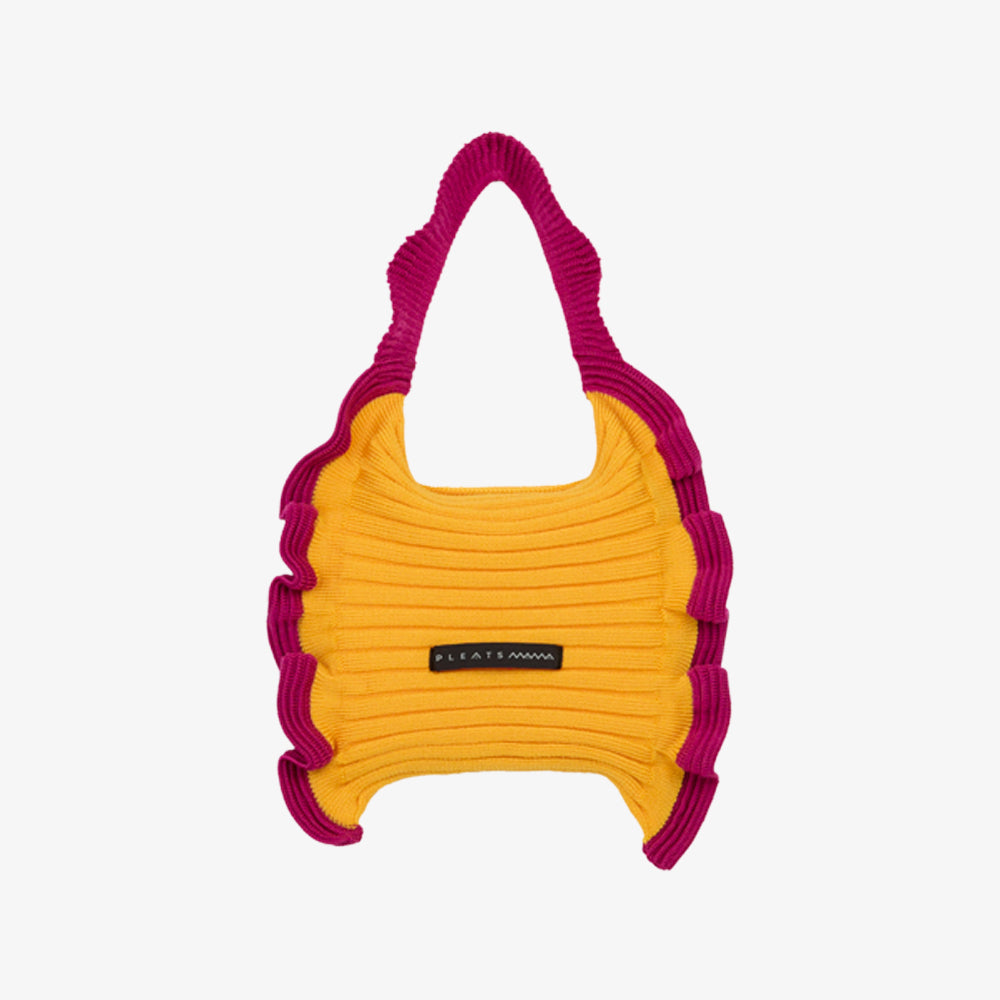 PLEATSMAMA RUFFLE MINI TOTE BAG YELLOW PINK