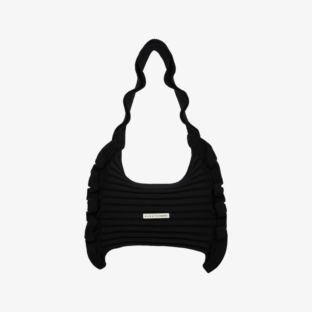 PLEATSMAMA RUFFLE SHOULDER BAG BLACK