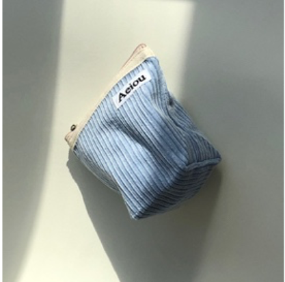 Aeiou POUCH (M) Ice blue Corduroy