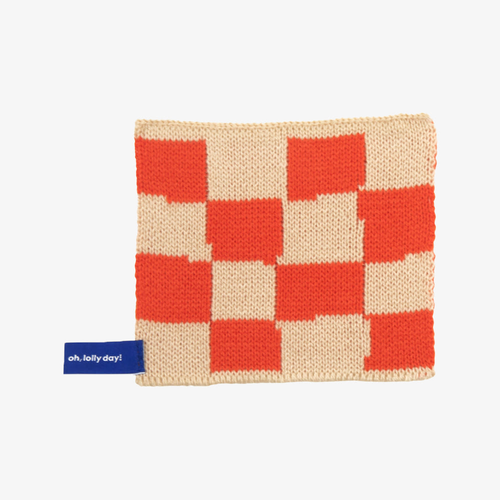 oh lolly day [Tea coaster] Checkerboard knit coaster [beige&red]