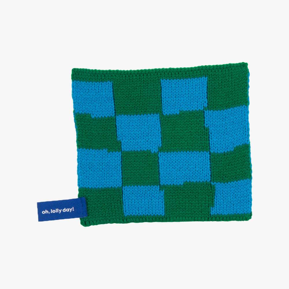 oh lolly day [Tea coaster] Checkerboard knit coaster [green&blue]