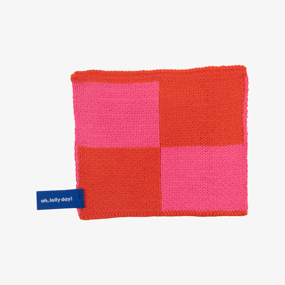 oh lolly day [Tea coaster] Checkerboard knit coaster [red&pink]